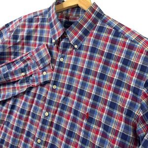 Ralph Lauren Mens XLT Tall Plaid Button Down Shirt Navy Blue Red Long Sleeve